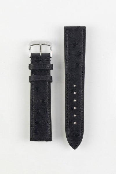 RIOS1931 MAISON Genuine Ostrich Leather Watch Strap in BLACK