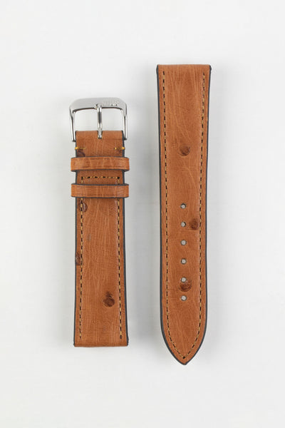 RIOS1931 MAISON Genuine Ostrich Skin Leather Watch Strap in COGNAC