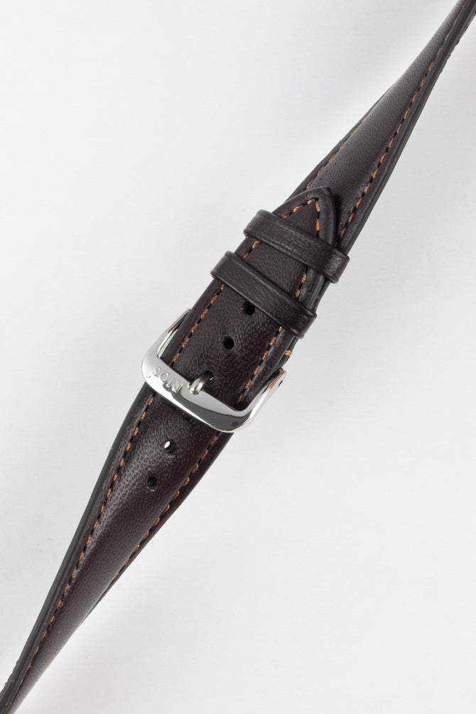 Image of RIOS1931 Merino Leather Watch Strap twisted to show its flexibility and durability