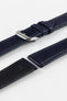 Photograph showing RIOS1931 Merino Leather Watch Strap buckled up and lug ends with springbar holes, topside and underside, with polished silver buckle option