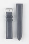 Image showing topside of Stone Grey RIOS1931 Merino Watch Strap with polished silver buckle on white background