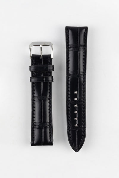 RIOS1931 MONARCH Genuine Alligator Round-Padding Watch Strap in BLACK