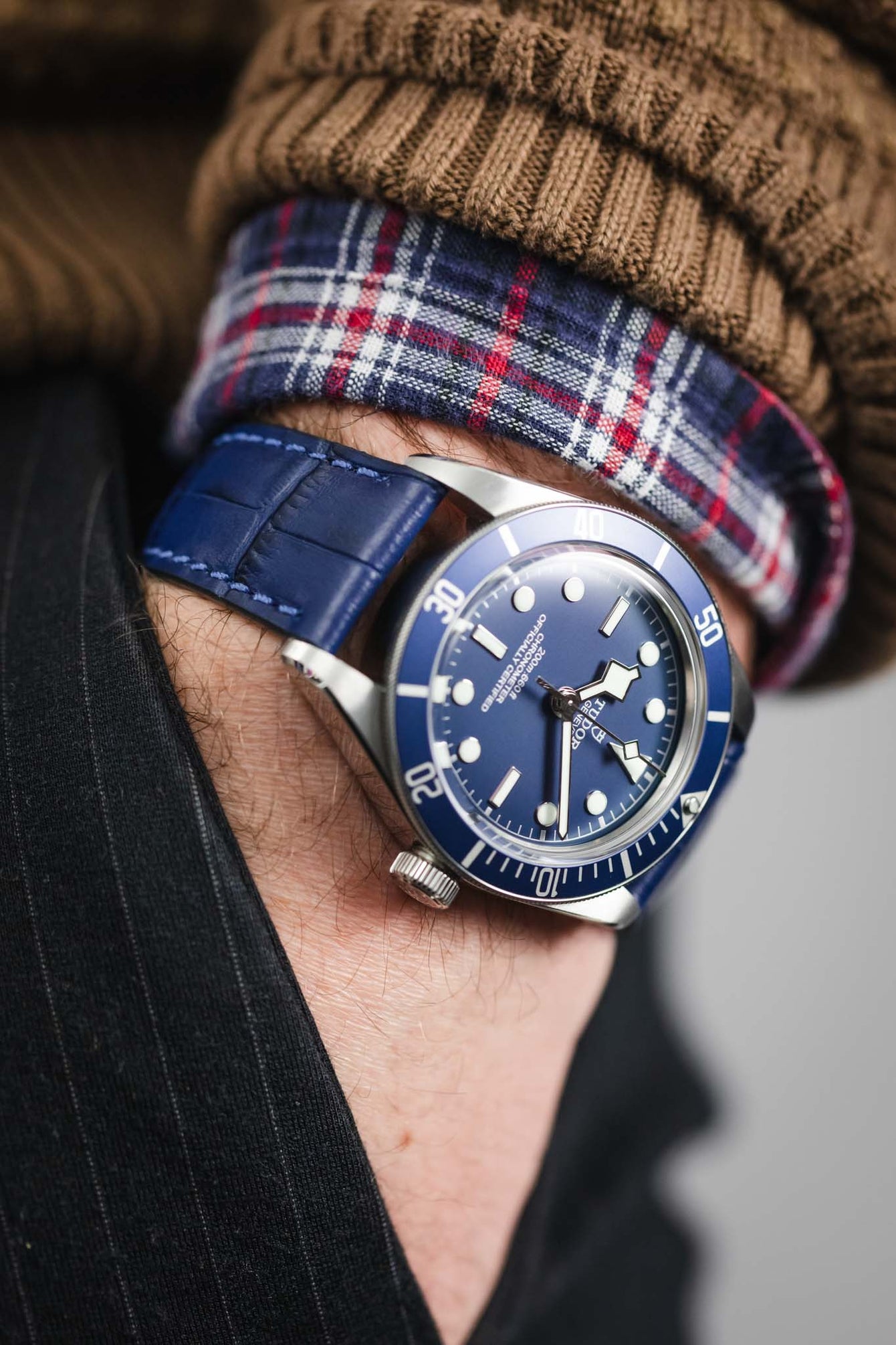 RIOS1931 ORLANDO Alligator-Embossed Leather Watch Strap in NAVY BLUE