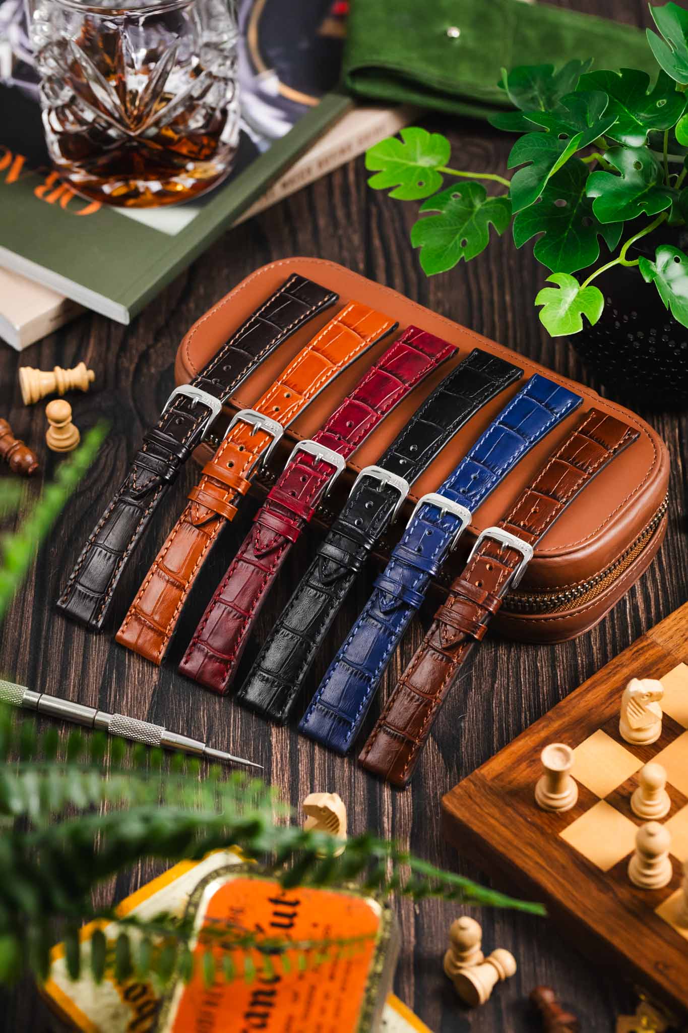 RIOS1931 ORLANDO Alligator-Embossed Leather Watch Strap in NAVY