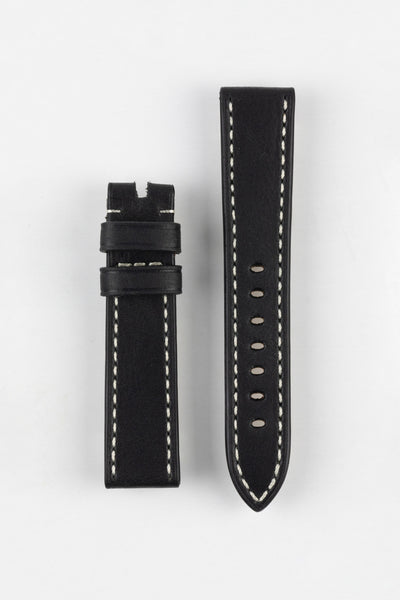 RIOS1931 OXFORD Flat-Padded Vintage Leather Watch Strap in BLACK