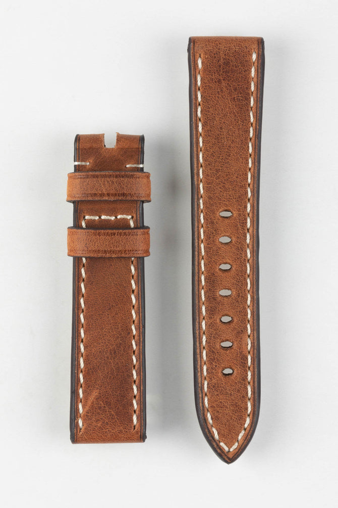 RIOS1931 OXFORD Flat-Padded Vintage Leather Watch Strap in COGNAC