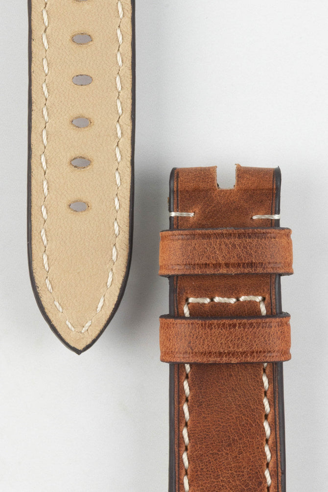 RIOS1931 OXFORD Flat-Padded Vintage Leather Watch Strap in COGNAC