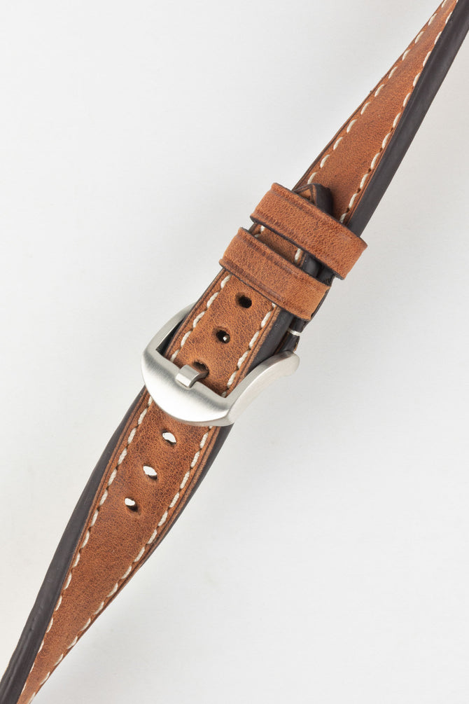 RIOS1931 OXFORD Flat-Padded Vintage Leather Watch Strap in COGNAC