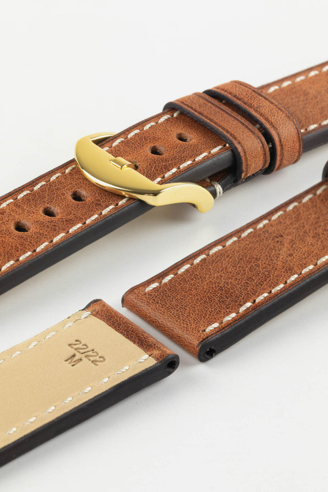 RIOS1931 OXFORD Flat-Padded Vintage Leather Watch Strap in COGNAC