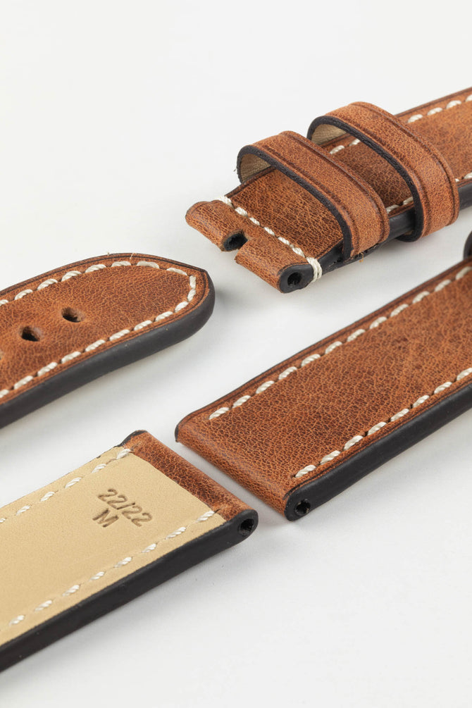 RIOS1931 OXFORD Flat-Padded Vintage Leather Watch Strap in COGNAC