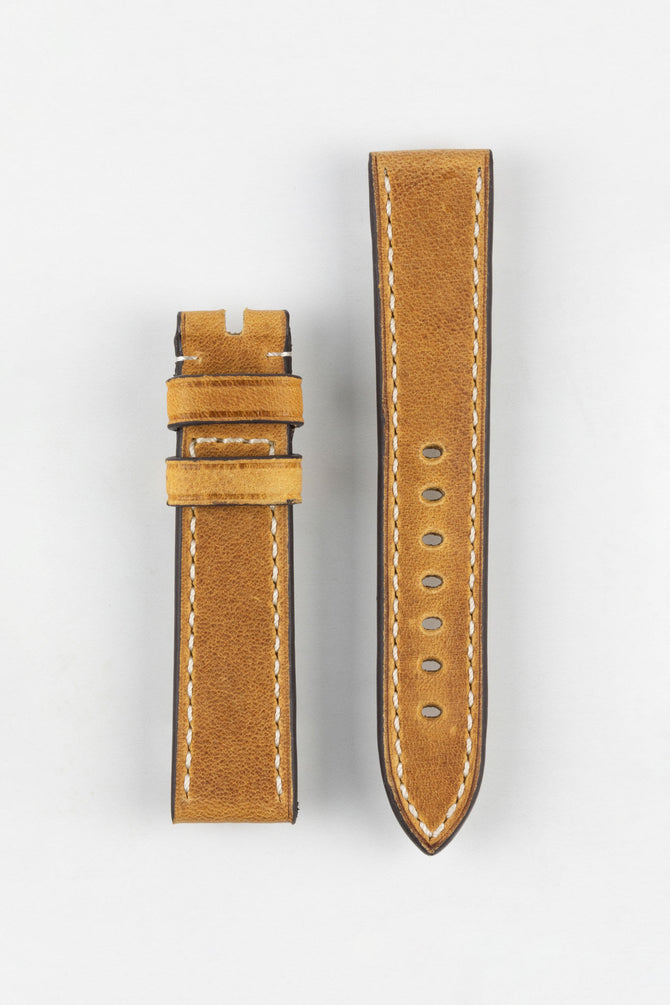 RIOS1931 OXFORD Flat-Padded Vintage Leather Watch Strap in HONEY