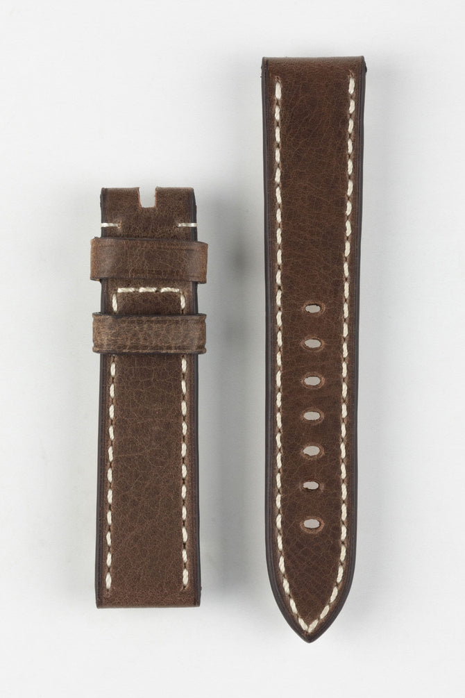 RIOS1931 OXFORD Flat-Padded Vintage Leather Watch Strap in MOCHA