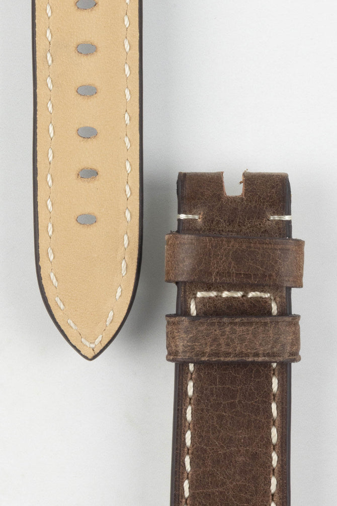 RIOS1931 OXFORD Flat-Padded Vintage Leather Watch Strap in MOCHA