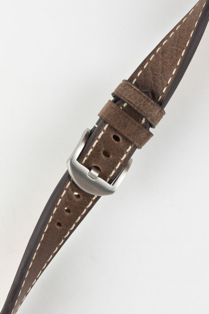 RIOS1931 OXFORD Flat-Padded Vintage Leather Watch Strap in MOCHA