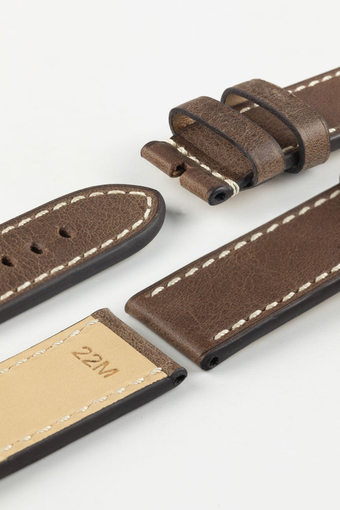 RIOS1931 OXFORD Flat-Padded Vintage Leather Watch Strap in MOCHA