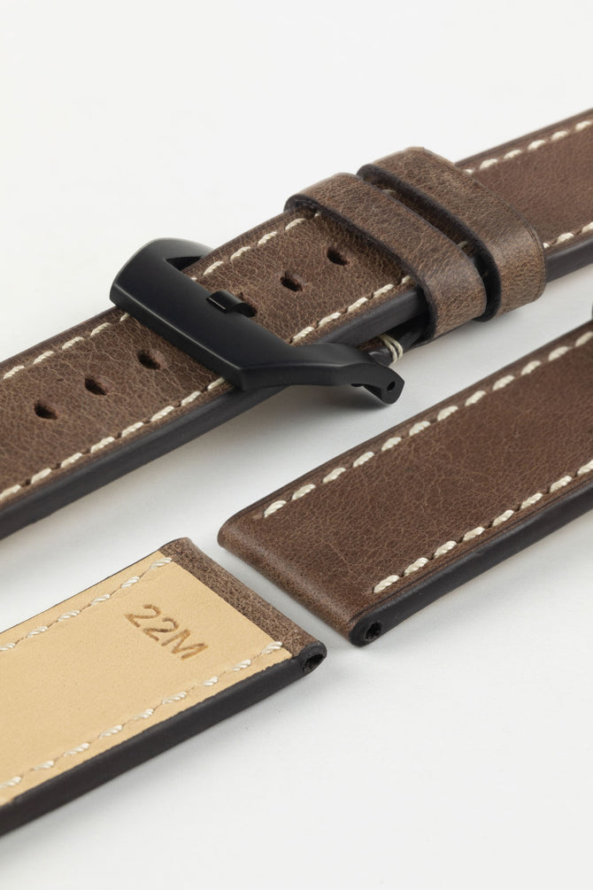 RIOS1931 OXFORD Flat-Padded Vintage Leather Watch Strap in MOCHA