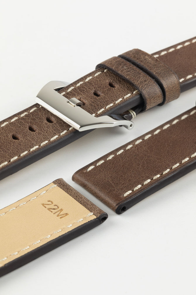 RIOS1931 OXFORD Flat-Padded Vintage Leather Watch Strap in MOCHA