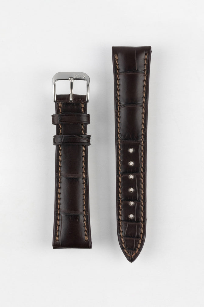 RIOS1931 PRESIDENT Genuine Alligator Padded Watch Strap in MOCHA 