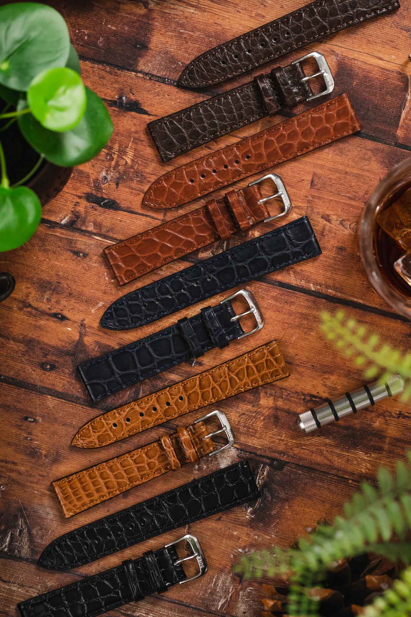 RIOS1931 PRESTIGE Genuine Alligator Flank Watch Strap in OCEAN