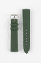 Olive green canvas watch strap with green contrast stitching and a polished RIOS1931 stainless steel buckle, displayed on a white background.
