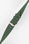 Olive green canvas watch strap with green contrast stitching and a polished RIOS1931 stainless steel buckle, shown at an angled view on a white background.