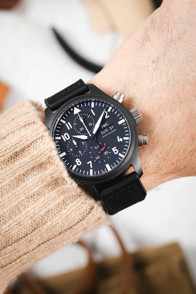 RIOS1931 SCIROCCO Genuine Calfskin Leather Watch Strap in Black