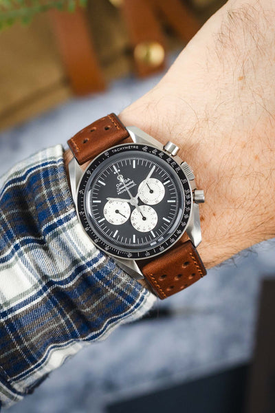 RIOS1931 UFA Perforated Watch Strap in COGNAC