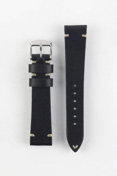 RIOS1931 WATTS Vintage Leather Watch Strap in BLACK