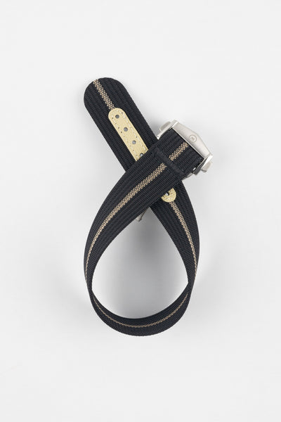 Ribbed Nylon Watch Strap with Clasp in BLACK/CREAM