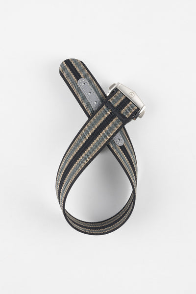Ribbed Nylon Watch Strap with Clasp in BLACK/GREY/CREAM