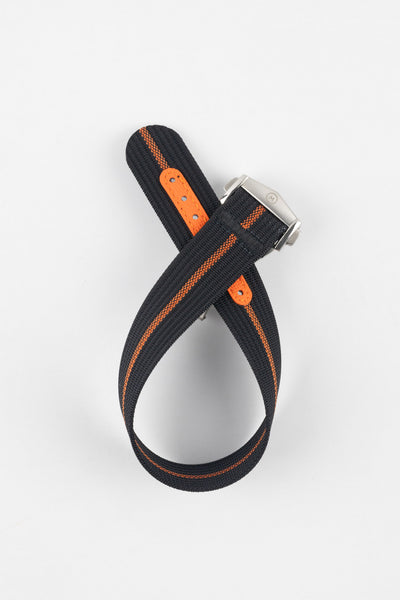 Ribbed Nylon Watch Strap with Clasp in BLACK/ORANGE