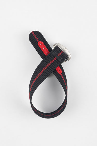 Ribbed Nylon Watch Strap with Clasp in BLACK/RED