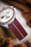 Ribbed Nylon Watch Strap with Clasp in BURGUNDY/CREAM
