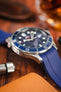 VANGUARD Curved-End Integrated Rubber Watch Strap for Omega Seamaster / Railmaster in BLUE