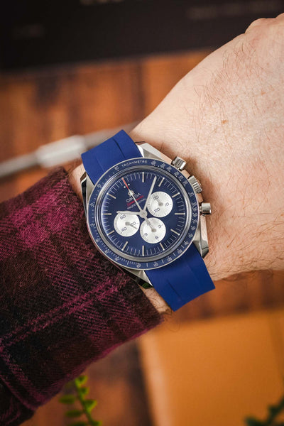 VANGUARD Integrated Rubber Watch Strap for Omega Speedmaster/ Moonswatch in BLUE