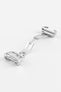 A polished silver-colored deployant clasp, fully extended and laid flat, on a white background. The intricate folding mechanism and spring bars are visible.