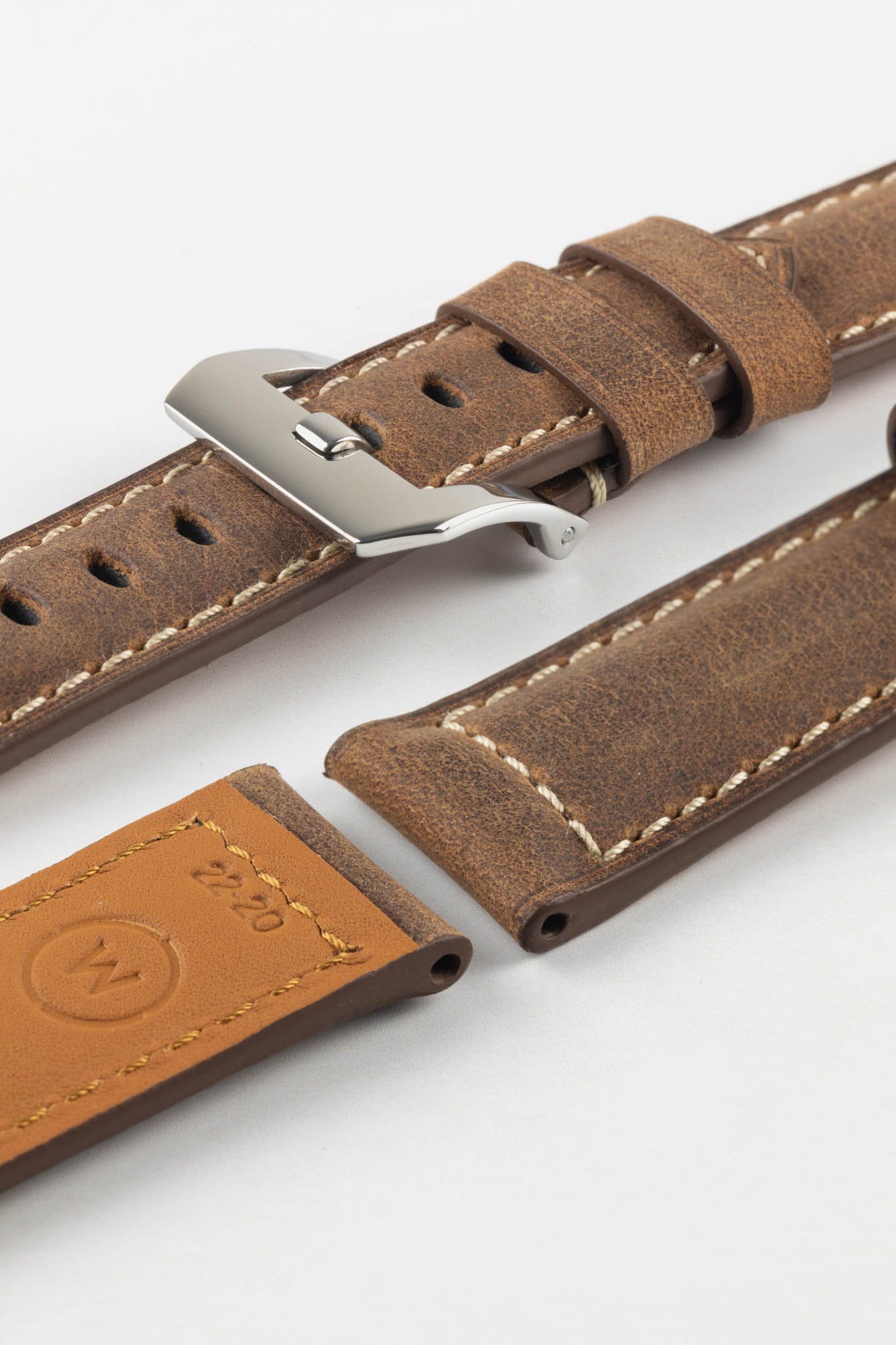 Padded Crazy Horse Watch Strap in BROWN 22mm/20mm 115mm/75mm Without Buckle