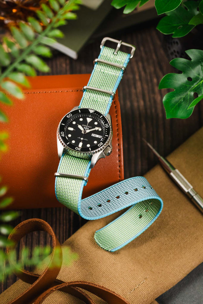 Nylon Watch Strap in APPLE GREEN with Polished Buckle and Keepers