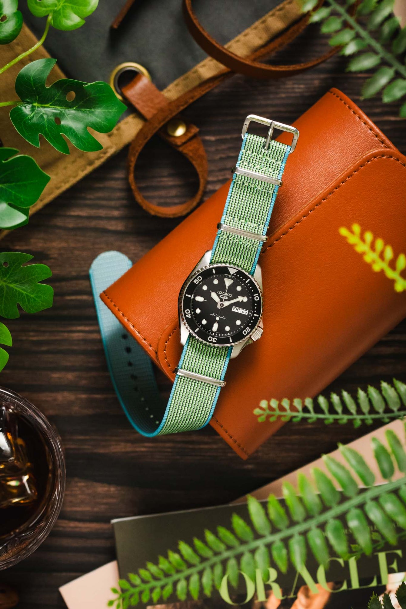 Nylon Watch Strap in APPLE GREEN with Polished Buckle and Keepers