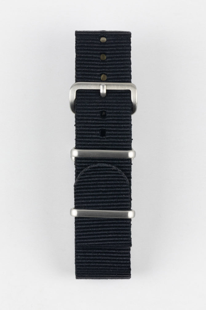 Nylon Watch Strap in BLACK with Brushed Buckle and Keepers