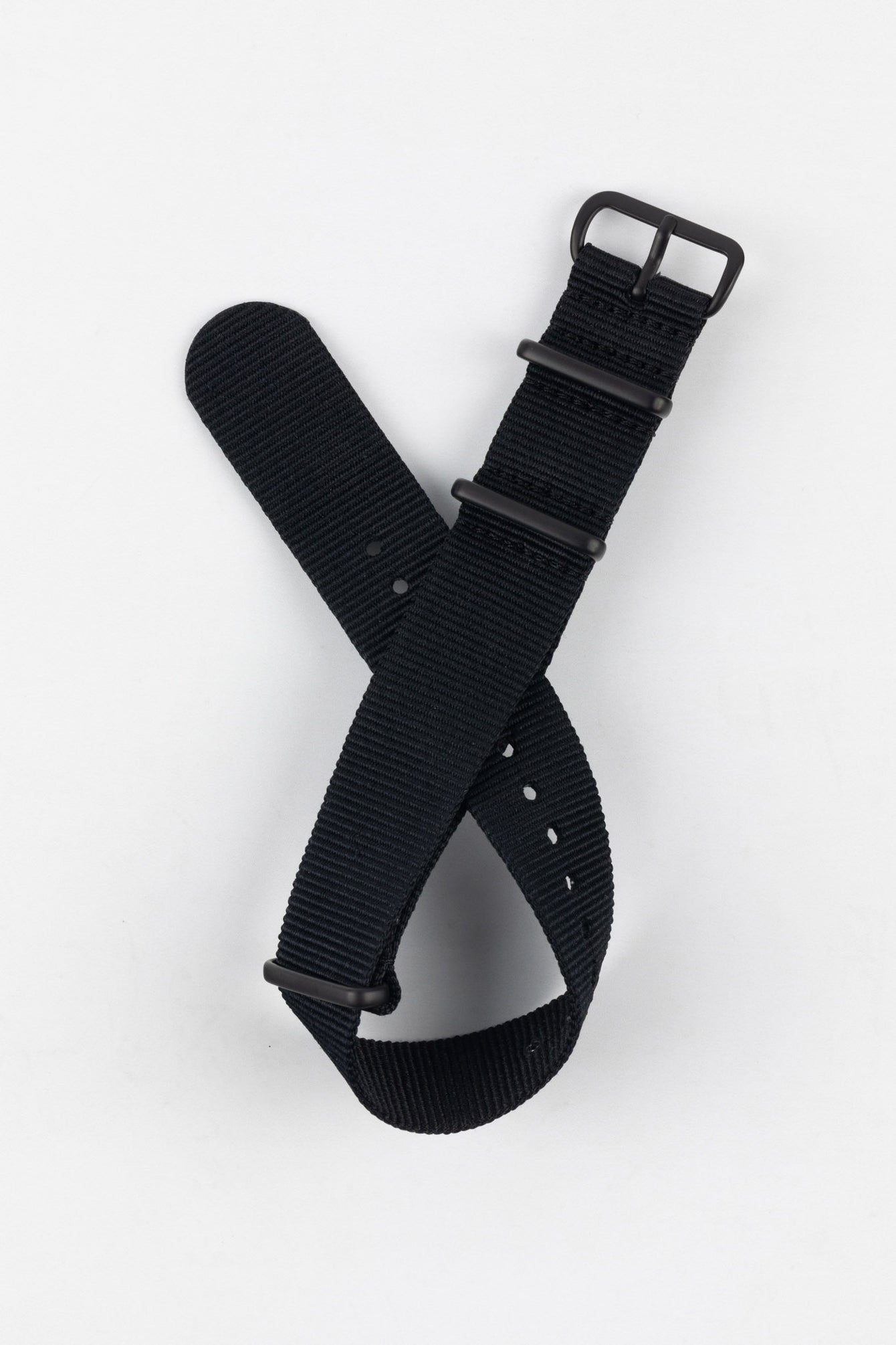 Nylon Watch Strap in BLACK with PVD Buckle and Keepers 18mm/18mm 265mm