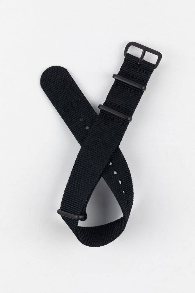 Nylon Watch Strap in BLACK with PVD Buckle and Keepers