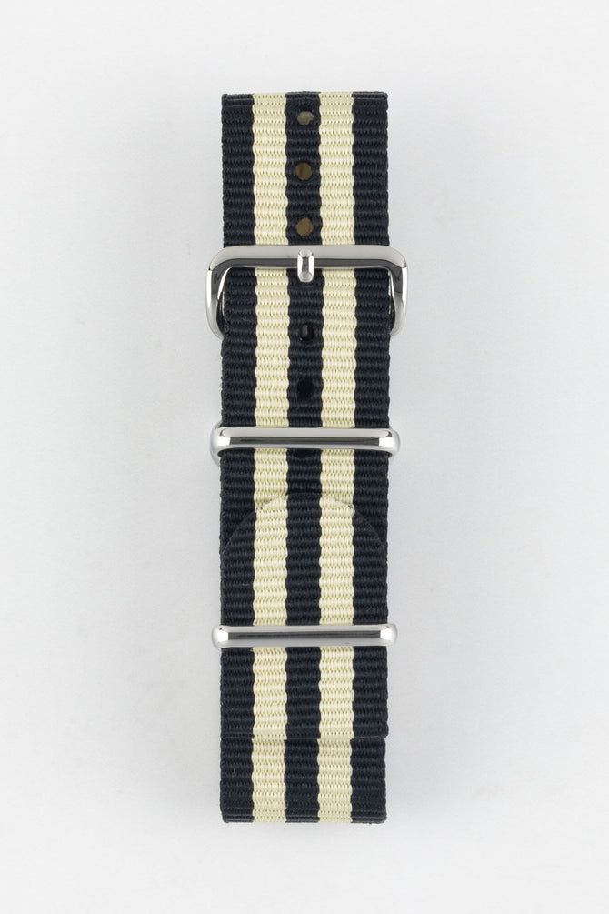 Nylon Watch Strap in BLACK with BEIGE Stripes