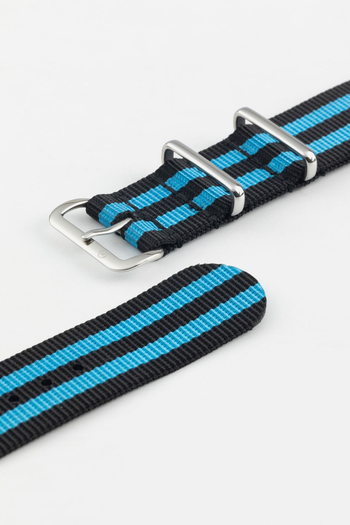 Nylon Watch Strap in BLACK with BLUE Stripes