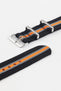 Nylon Watch Strap in BLACK/GREY/ORANGE with Polished Buckle and Keepers