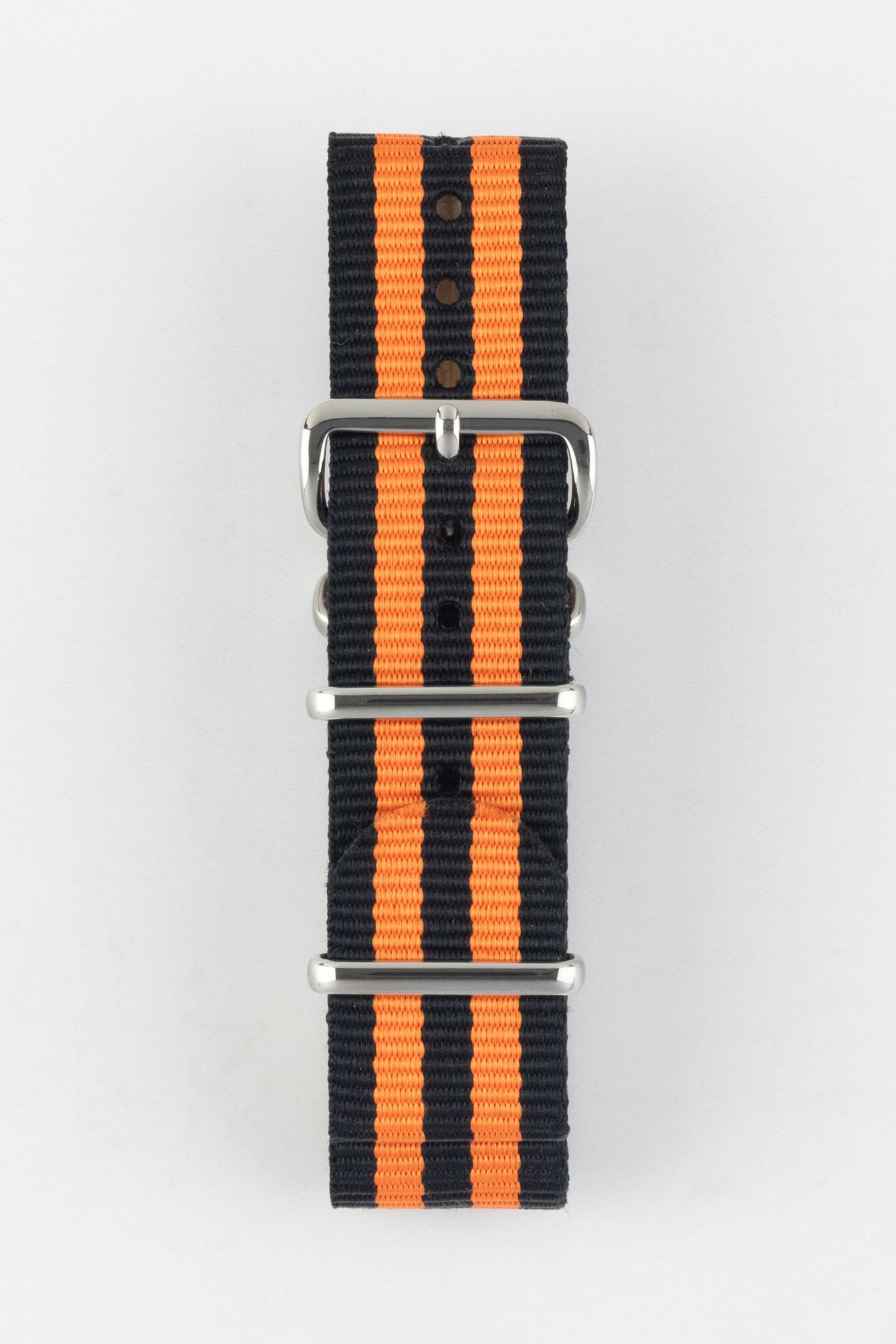 Nylon Watch Strap in BLACK with Double ORANGE Stripes