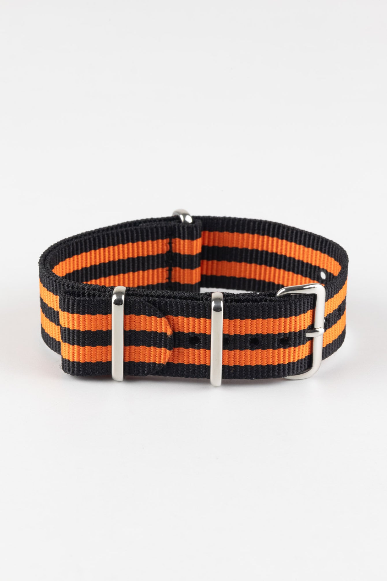 Nylon Watch Strap in BLACK with Double ORANGE Stripes