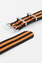 Nylon Watch Strap in BLACK with Double ORANGE Stripes