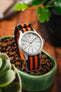 Nylon Watch Strap in BLACK with Double ORANGE Stripes