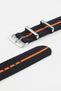 Nylon Watch Strap in BLACK with Single ORANGE Stripe